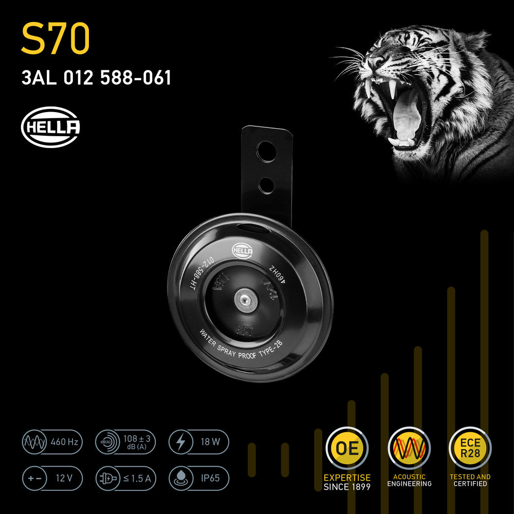 HELLA Signal Horn - HELLA ESSENTIAL HORN S70 - 12V - 108dB(A) - High Tone - Quantity:  3AL012588-061