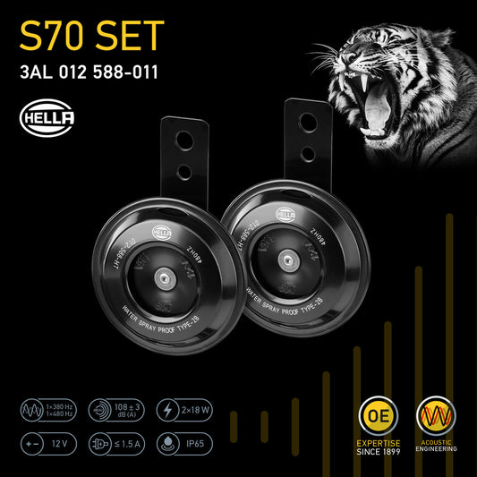 HELLA Signal Horn - HELLA ESSENTIAL HORN S70 SET - 12V - 108dB(A) - Low Tone/High Tone 3AL012588-011