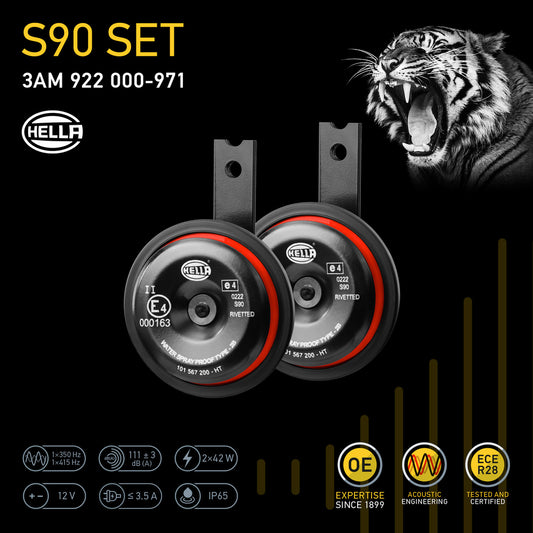 HELLA Signal Horn - HELLA STYLE HORN S90 SET - 12V - 111dB(A) - High Tone/Low Tone - Q 3AM922000-971