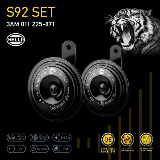 HELLA Signal Horn - HELLA ESSENTIAL HORN S92 SET - 12V - 113dB(A) - High Tone/Low Tone 3AM011225-871