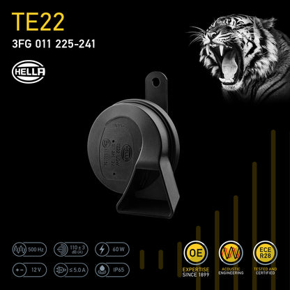 HELLA Trumpet Horn - HELLA ESSENTIAL HORN TE22 - 12V - 110dB(A) - High Tone - Quantity 3FG011225-241