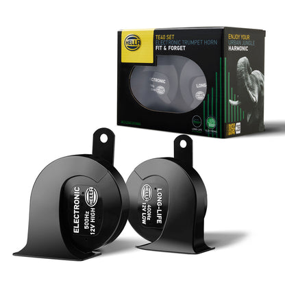 HELLA Trumpet Horn - HELLA eLONG-LIFE HORN TE40 SET - 12V - 112dB(A) - High Tone/Low T 3FH007728-981