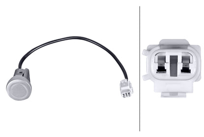 HELLA Sensor, park distance control - straight - 2-pin connector - Plugged - Cable: 32 6PX358269-181