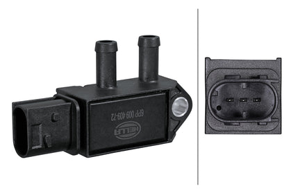 HELLA Sensor, exhaust pressure - 3-pin connector - Flange mounting 6PP009409-721