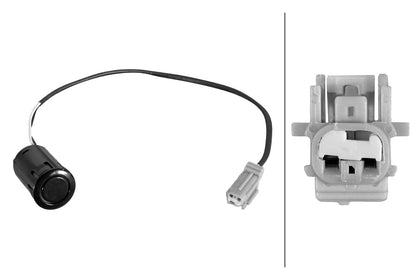 HELLA Sensor, park distance control - straight - 2-pin connector - Plugged - Cable: 25 6PX358269-221