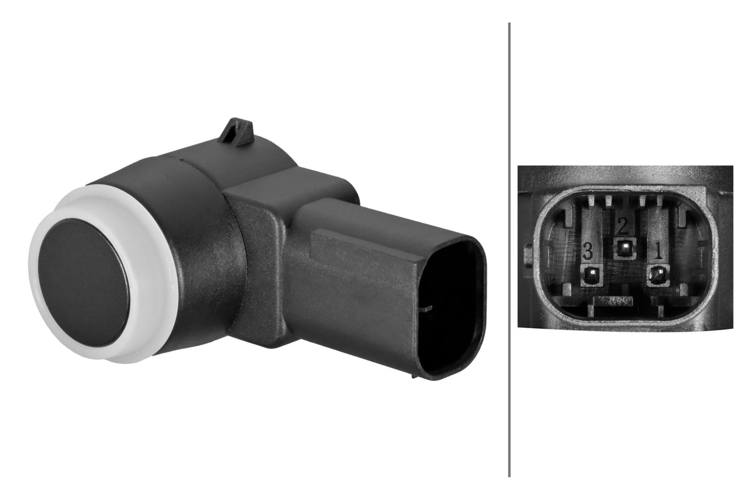 HELLA Sensor, park distance control - angled - 3-pin connector - Plugged 6PX358269-411