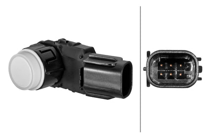 HELLA Sensor, park distance control - angled - 6-pin connector - Plugged 6PX358269-301