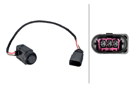 HELLA Sensor, park distance control - straight - 3-pin connector - Plugged - Cable: 27 6PX358270-791