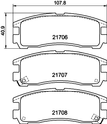 HELLA Brake pad set - T3031 - for e.g. CHRYSLER / DODGE / HYUNDAI / MITSUBISHI 8DB355016-591