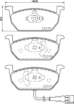 HELLA Brake pad set - T2438 - for e.g. AUDI / SEAT / SKODA / VOLKSWAGEN 8DB355021-951
