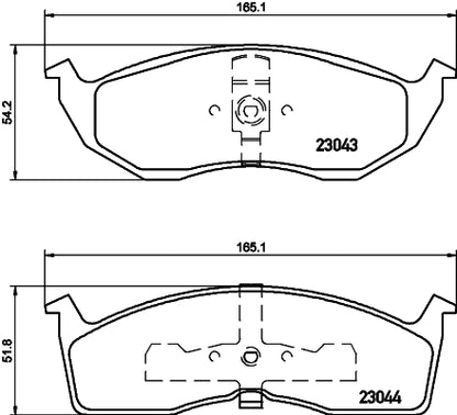 HELLA Brake pad set - T1100 - for e.g. CHRYSLER / DODGE / PLYMOUTH 8DB355007-941
