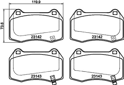 HELLA Brake pad set - T1385 - for e.g. HONDA / NISSAN 8DB355010-681