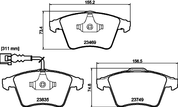 HELLA Brake pad set - T2312 - for e.g. VOLKSWAGEN 8DB355021-221