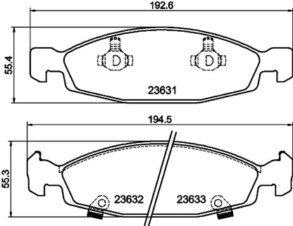 HELLA Brake pad set - T1296 - for e.g. JEEP 8DB355009-881
