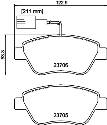 HELLA Brake pad set - T2097 - for e.g. ALFA ROMEO / CITROEN / FIAT / PEUGEOT 8DB355016-071