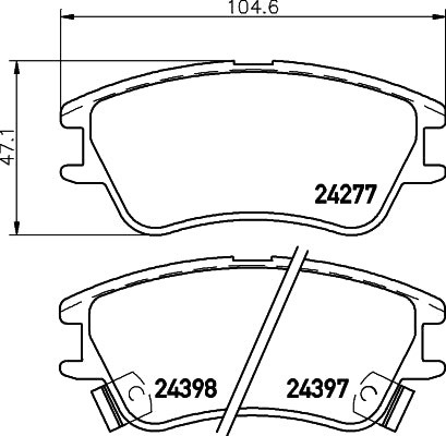 HELLA Brake pad set - T1562 - for e.g. DODGE / HYUNDAI 8DB355006-671