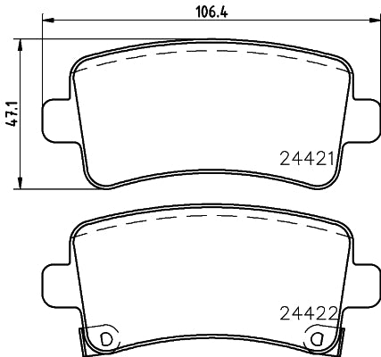 HELLA Brake pad set - T2821 - for e.g. CHEVROLET / HOLDEN / OPEL / SAAB 8DB355037-651