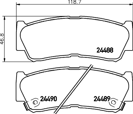 HELLA Brake pad set - T1672 - for e.g. HAWTAI MOTOR / HYUNDAI 8DB355013-081