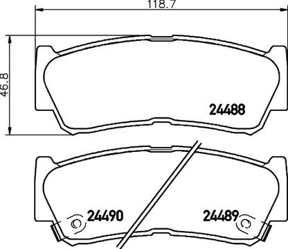 HELLA Brake pad set - T1672 - for e.g. HAWTAI MOTOR / HYUNDAI 8DB355013-081