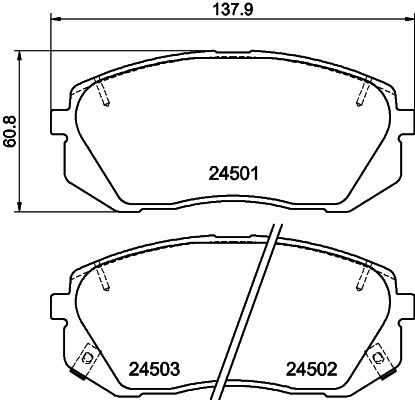 HELLA Brake pad set - T1660 - for e.g. HYUNDAI / KIA 8DB355012-961