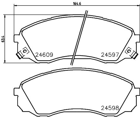 HELLA Brake pad set - T1724 - for e.g. DODGE / HYUNDAI / KIA 8DB355013-541