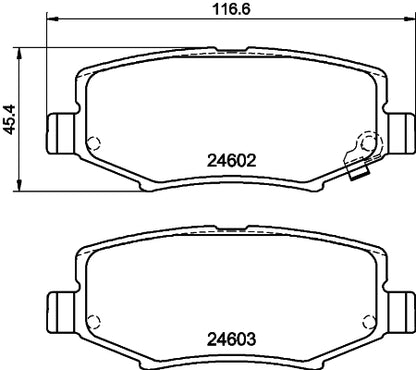 HELLA Brake pad set - T1822 - for e.g. DODGE / JEEP 8DB355014-381