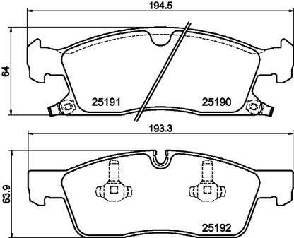 HELLA Brake pad set - T2107 - for e.g. JEEP 8DB355019-621