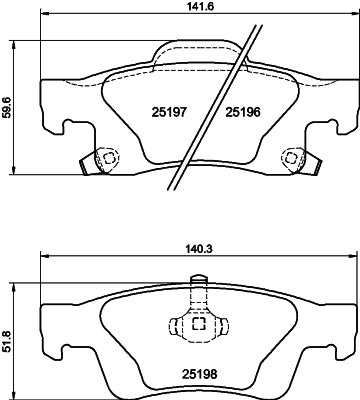 HELLA Brake pad set - T3162 - for e.g. JEEP 8DB355040-031