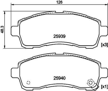 HELLA Brake pad set - T2333 - for e.g. MAZDA 8DB355021-871