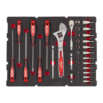 1/4in. drive ratchet, socket, screwdriver and wrench set PACKOUT foam insert - 35pc