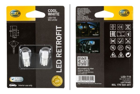 HELLA Bulb - LED - LED Retrofit - 12V - 1W/5000K - Quantity: 2 - 8GL178560-601