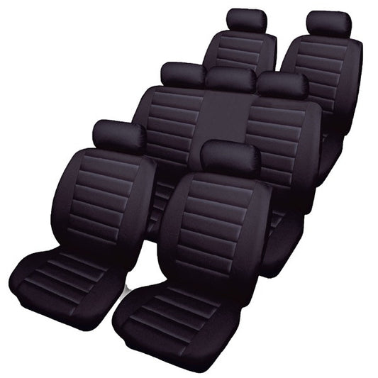 COSMOS Car Seat Covers - Leatherlook - 7 Seater Set with Bench - Black - 66533