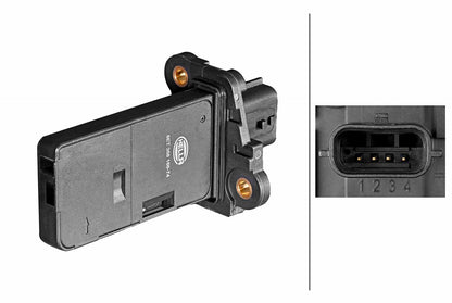 HELLA Mass Air Flow Sensor - 4-pin connector - Bolted - without housing 8ET358095-541