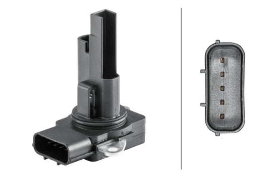 HELLA Mass Air Flow Sensor - 5-pin connector - Bolted 8ET358095-601