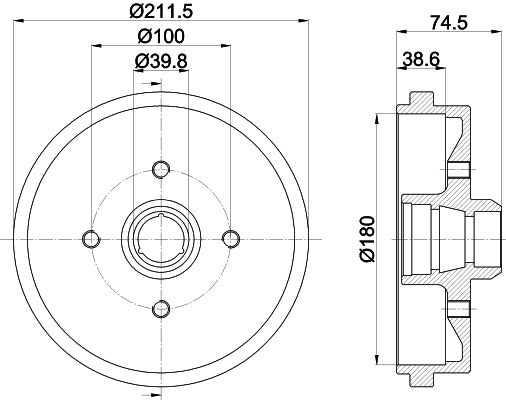 HELLA Brake Drum - 63905 - for e.g. AUDI / SEAT / VOLKSWAGEN 8DT355301-631