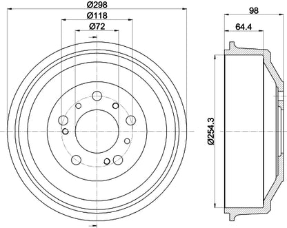 HELLA Brake Drum - 60901 - for e.g. ALFA ROMEO / AUVERLAND / CITROEN / FIAT 8DT355300-061