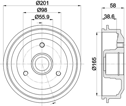 HELLA Brake Drum - 60603 - for e.g. CITROËN AX (ZA-_) 14 8DT355300-051