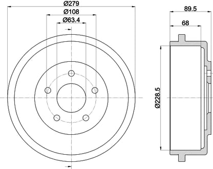 HELLA Brake Drum - 61244 - for e.g. FORD TRANSIT CONNECT (P65_, P70_, P80_)  8DT355300-431