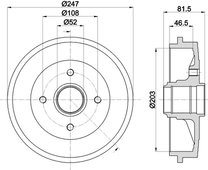 HELLA Brake Drum - 61249 - for e.g. PEUGEOT 306 Hatchback  8DT355300-481