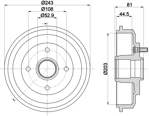 HELLA Brake Drum - 61267 - for e.g. FORD FIESTA Saloon 1.6 8DT355300-601