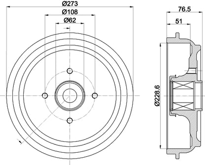 HELLA Brake Drum - 61382 - for e.g. CITROEN / PEUGEOT 8DT355302-771