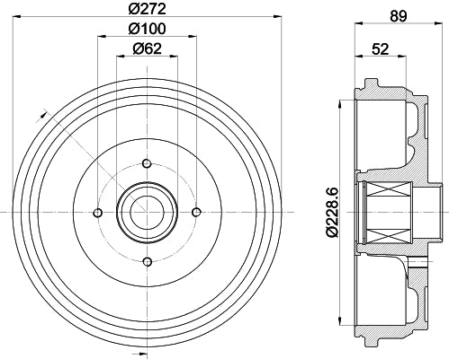 HELLA Brake Drum - 61392 - for e.g. DACIA / LADA / NISSAN / RENAULT 8DT355303-111