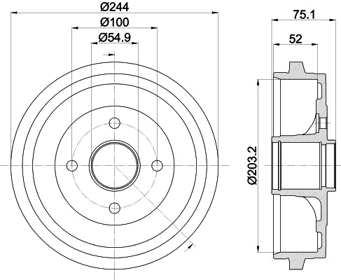 HELLA Brake Drum - 61435 - for e.g. NISSAN / RENAULT 8DT355302-951