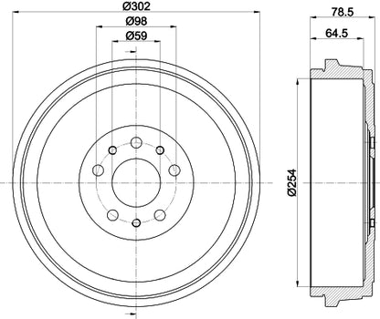 HELLA Brake Drum - 61457 - for e.g. FIAT / OPEL / VAUXHALL 8DT355303-341