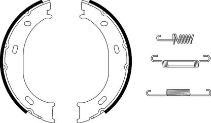 HELLA Brake Shoe Set, parking brake - H7995 - for e.g. DODGE / FREIGHTLINER / MERCEDES 8DA355050-291