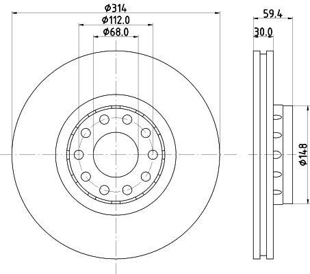 HELLA Brake Disc - 53970PRO_HC - for e.g. AUDI 8DD355127-191