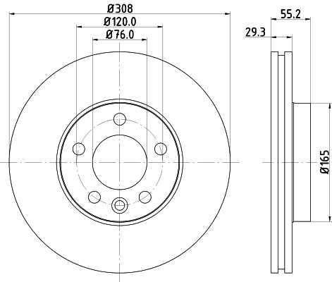 HELLA Brake Disc - 54212PRO - for e.g. VOLKSWAGEN 8DD355109-661