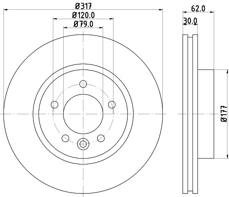 HELLA Brake Disc - 54345PRO - for e.g. LAND ROVER 8DD355118-641