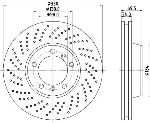 HELLA Brake Disc - 54499PRO_HC - for e.g. PORSCHE 8DD355128-561