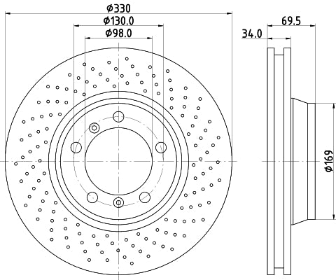 HELLA Brake Disc - 54500PRO_HC - for e.g. PORSCHE 8DD355128-571